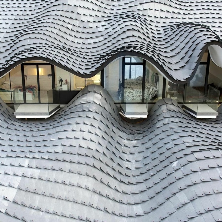 Zinc cladding detail with natural finish